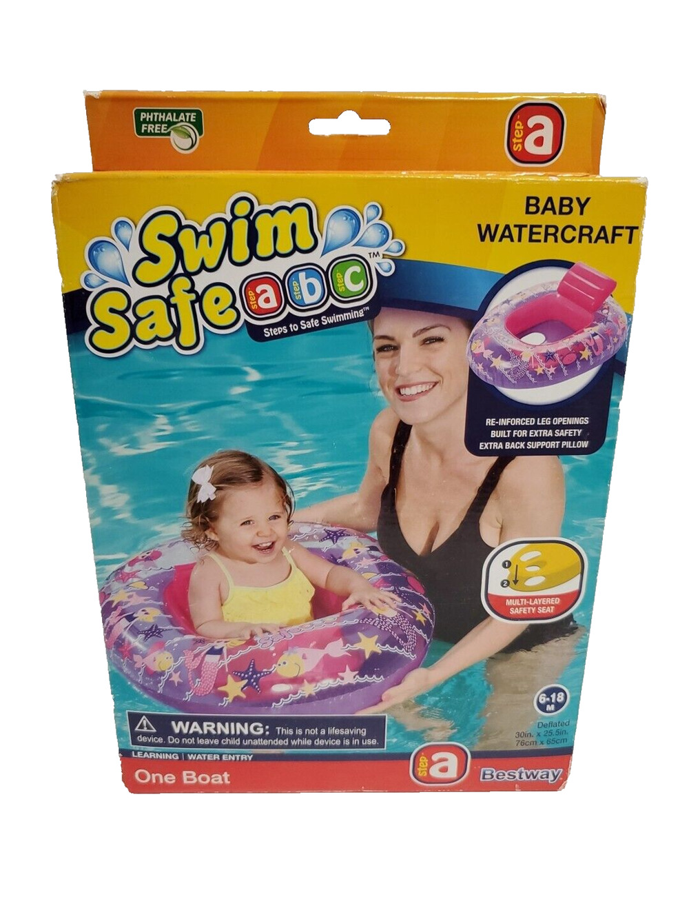 Swim Safe ABC Baby Watercraft Float Step A Boat Age 6-18 Mos Purple New